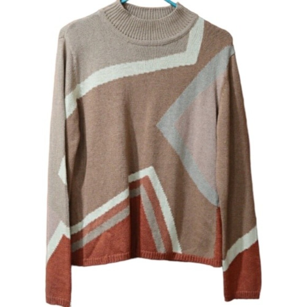 Wildroot Retro Vintage Colorblock Geometric Pullover Sweater LG